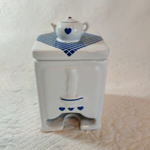 Tea Bag Or Sweetener Holder Caddy Teapot On Lid - Blue & White Ceramic Tea Time